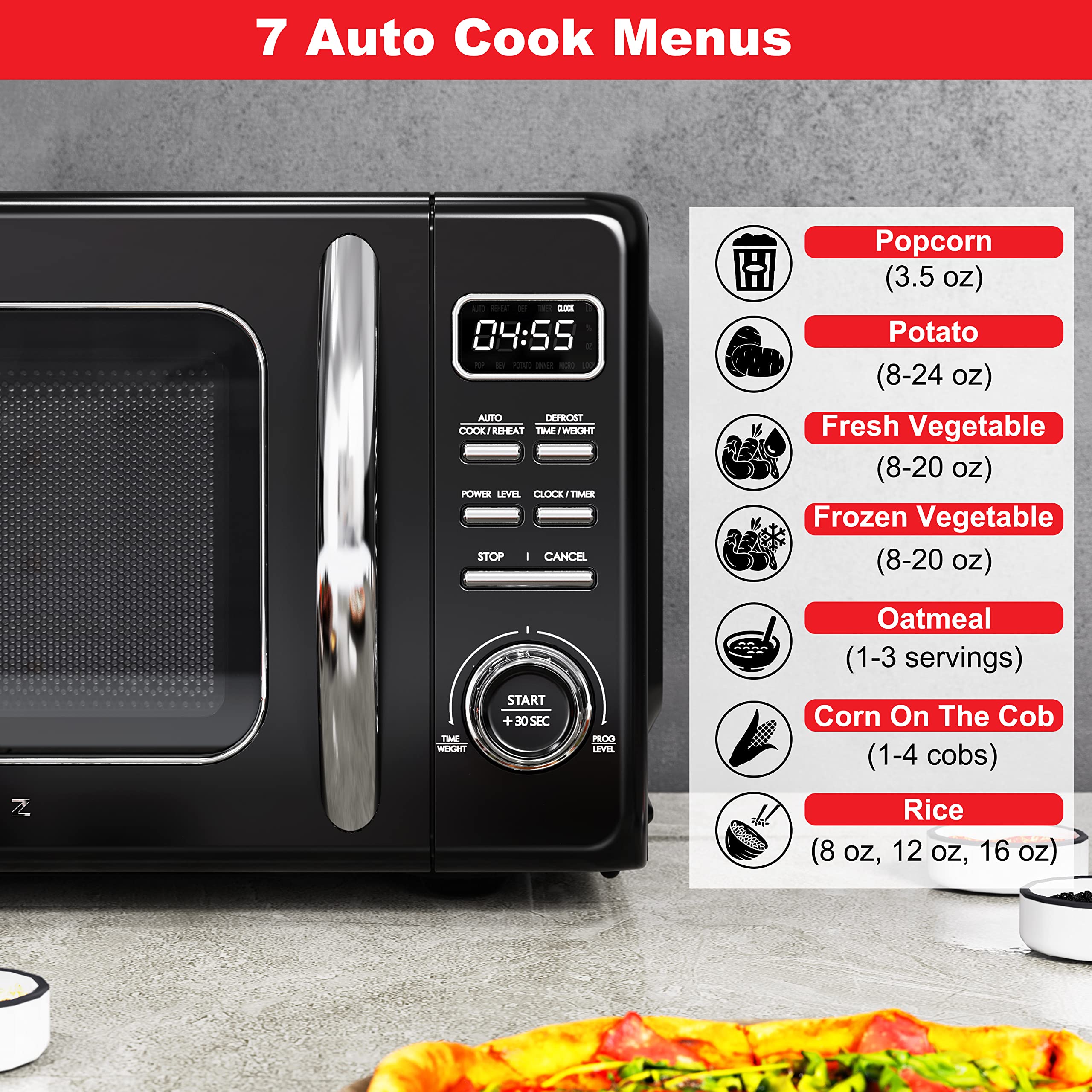Galanz Glcmkz09Bkr09 Retro Countertop Microwave Oven With Auto Cook & Reheat, Defrost, Quick Start Functions, Easy Clean With Gl